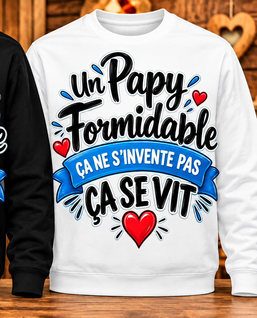Sweat Papy formidable – Ça ne s’invente pas, ça se vit – Blanc