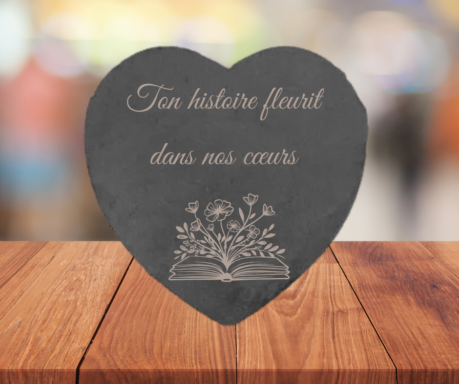 ❤️ Ardoise funéraire en forme de cœur – Motifs Livre fleuri