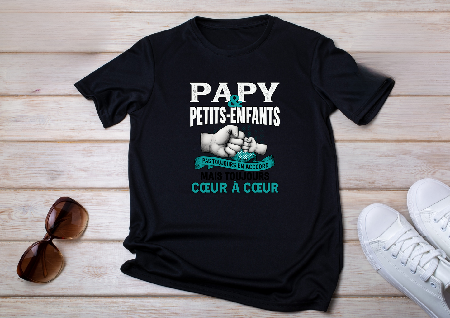 T-shirt « Papy & Petits-Enfants – Pas toujours en accord mais toujours cœur à cœur »