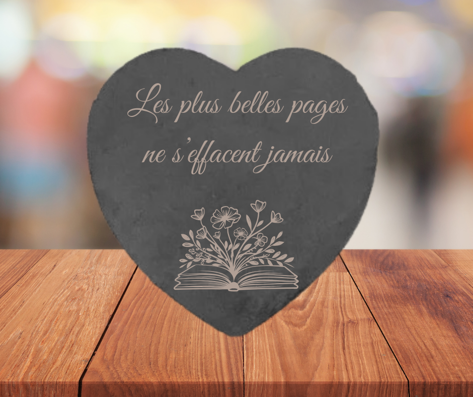❤️ Ardoise funéraire en forme de cœur – Motifs Livre fleuri
