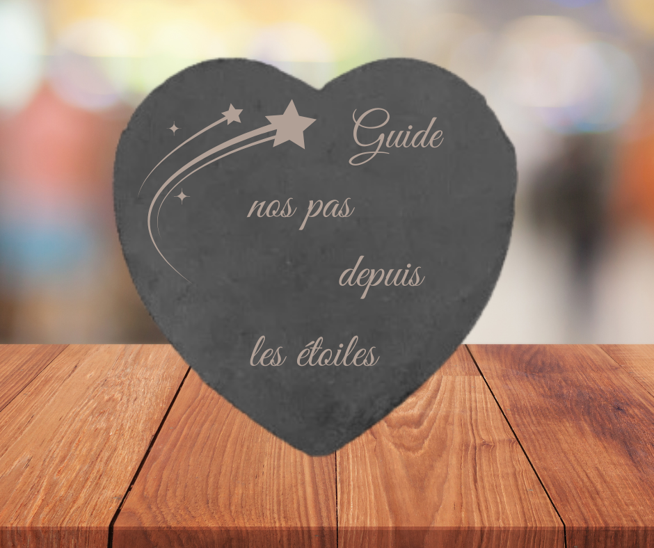 ❤️ Ardoise funéraire en forme de cœur – Motifs Étoiles filantes
