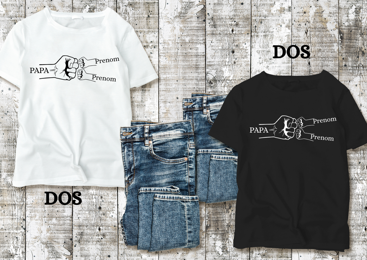 👕 T-shirt Personnalisable Papa & Enfants – Poing Fist Bump