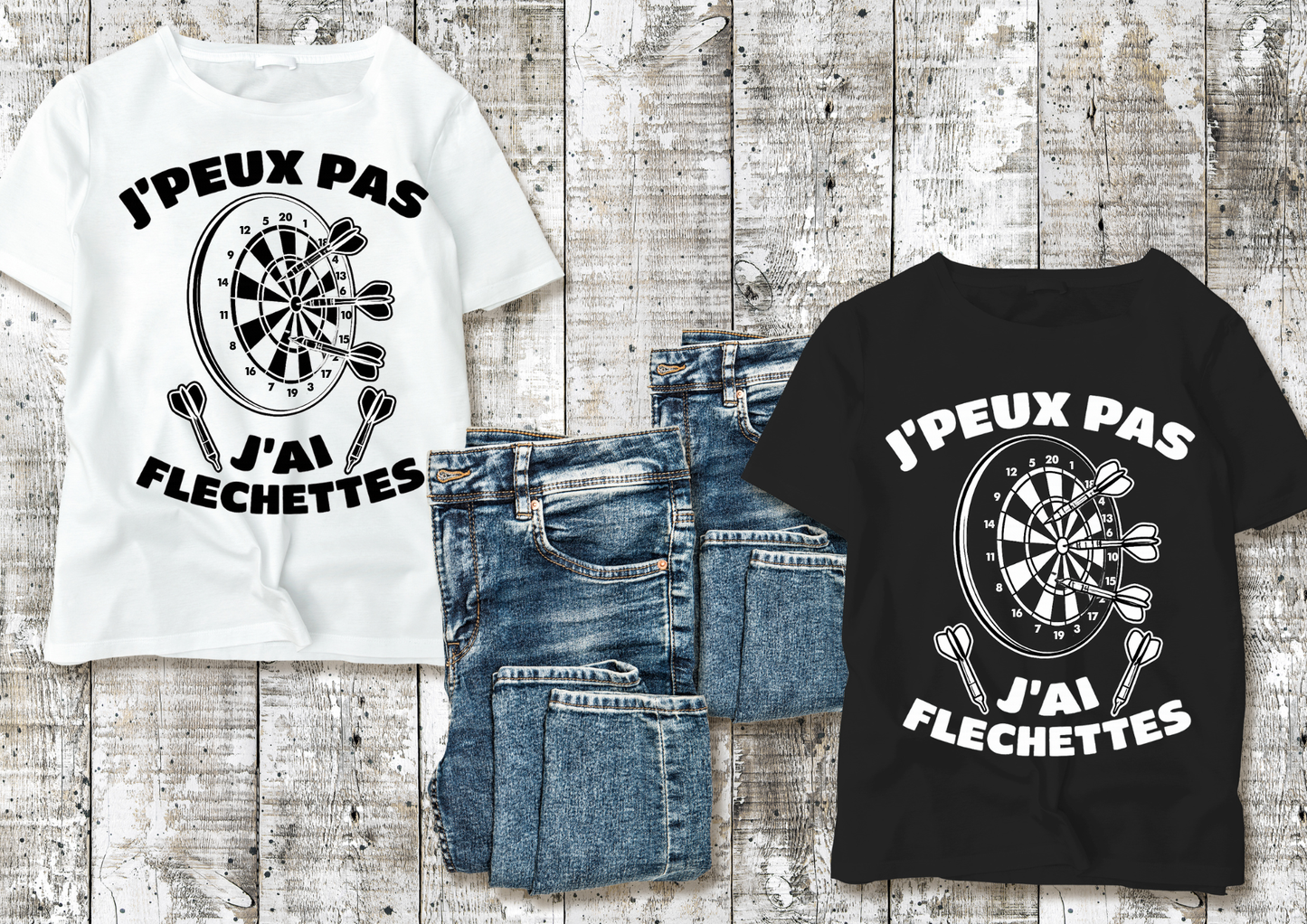 T-shirt humour fléchettes – “J’peux pas j’ai fléchettes”