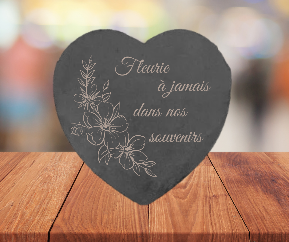 ❤️ Ardoise funéraire en forme de cœur – Motifs Fleurs