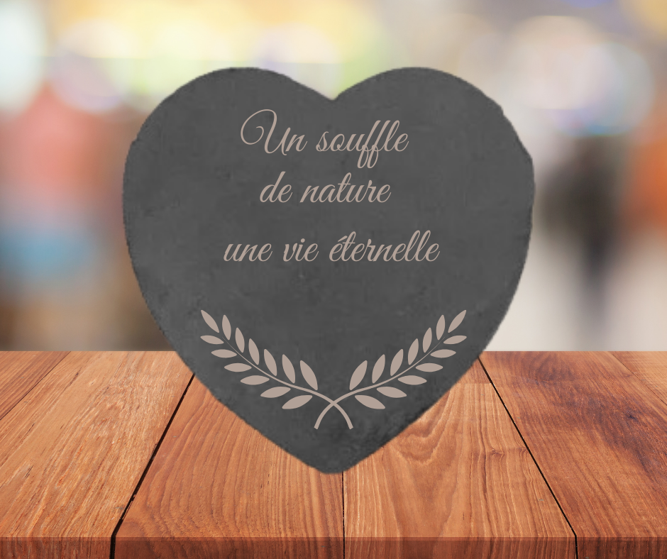 ❤️ Ardoise funéraire en forme de cœur – Motifs Feuilles
