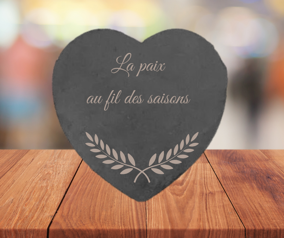 ❤️ Ardoise funéraire en forme de cœur – Motifs Feuilles