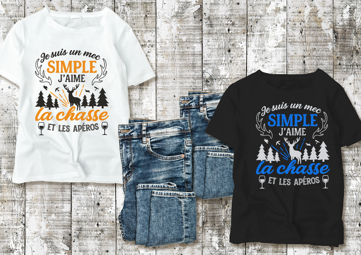 👕 Tee-shirt « Je suis un mec simple : j’aime la chasse et les apéros »