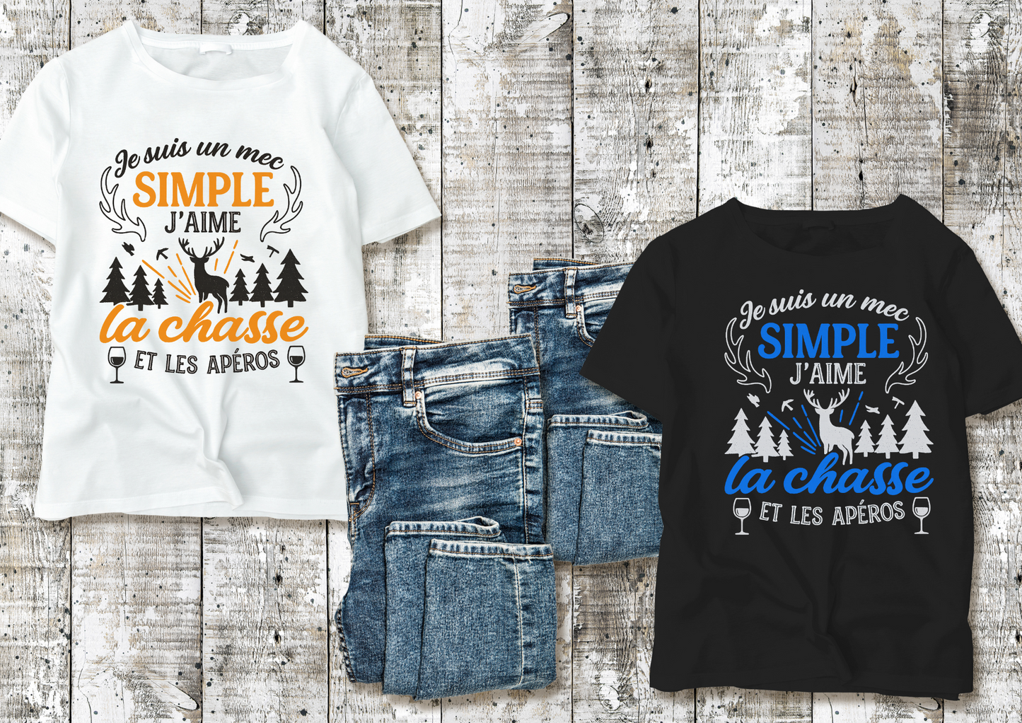 👕 Tee-shirt « Je suis un mec simple : j’aime la chasse et les apéros »