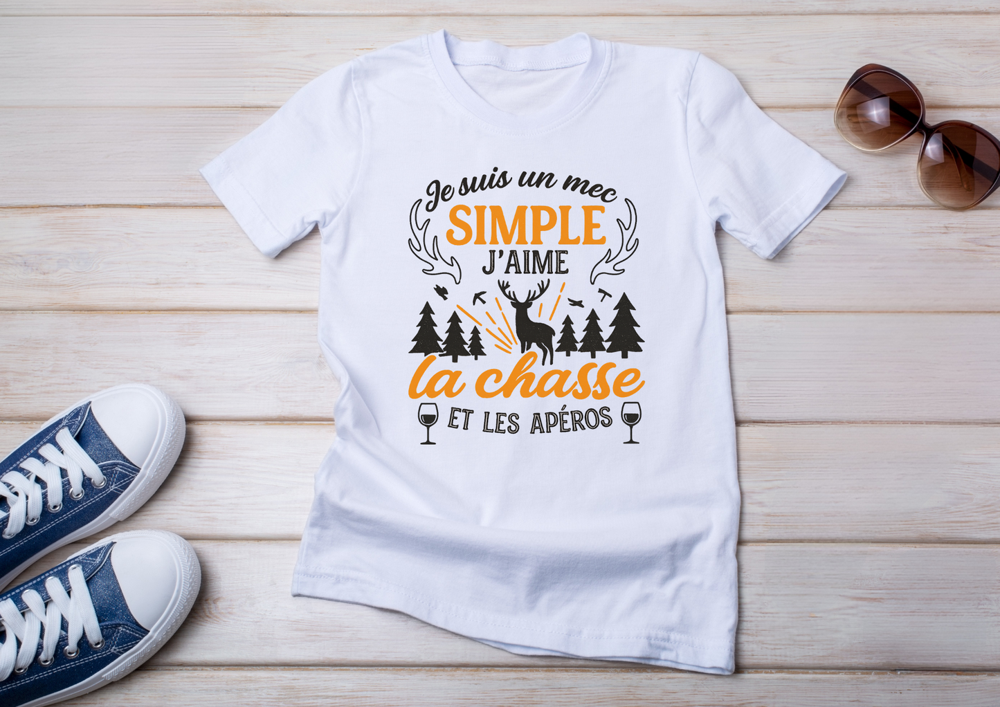 👕 Tee-shirt « Je suis un mec simple : j’aime la chasse et les apéros »