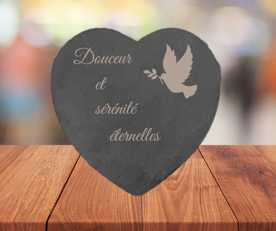 ❤️ Ardoise funéraire en forme de cœur – Motifs Colombe