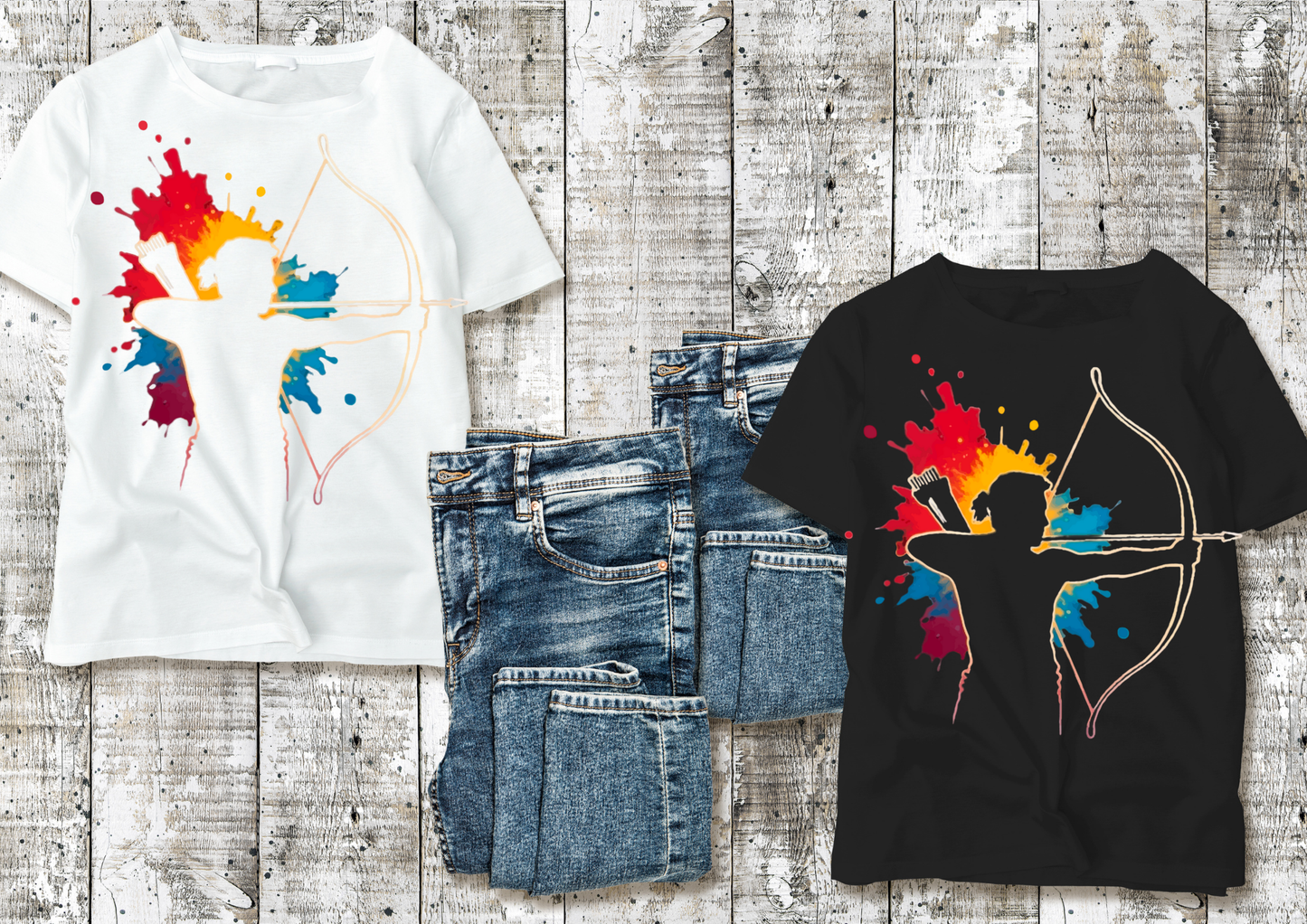 🎨 T-shirt Enfants Archerie – Silhouette & Splash Color