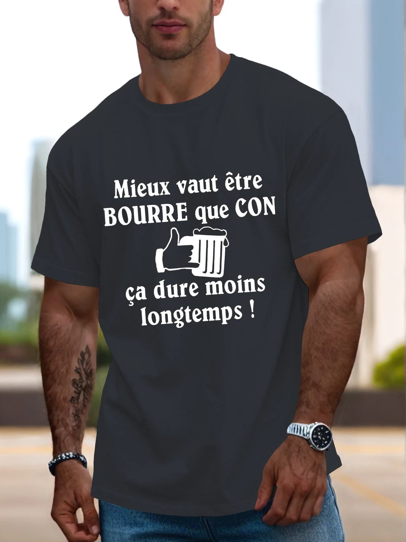 T-shirt Humoristique "Mieux vaut être bourré que con"