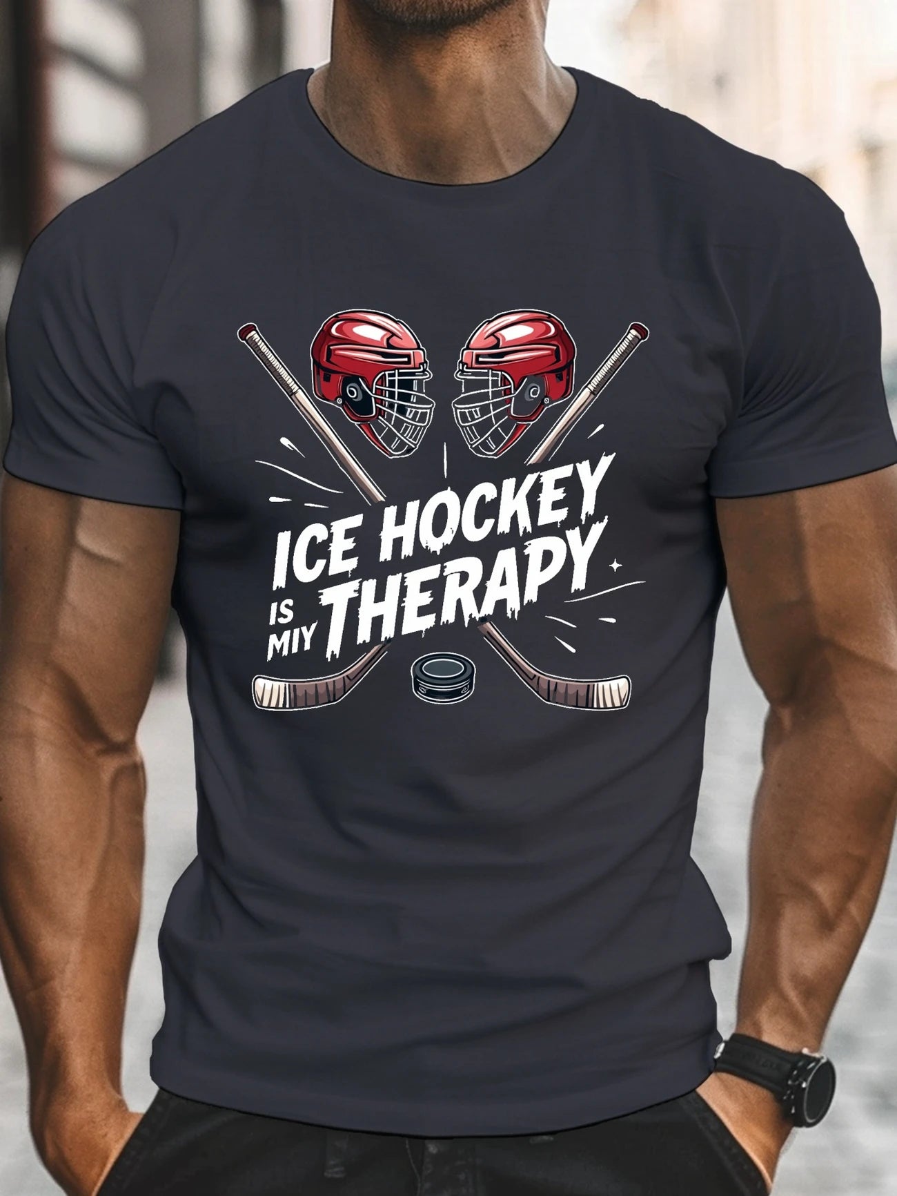 T-shirt Homme « Ice Hockey Is My Therapy » – Passion Hockey sur Glace