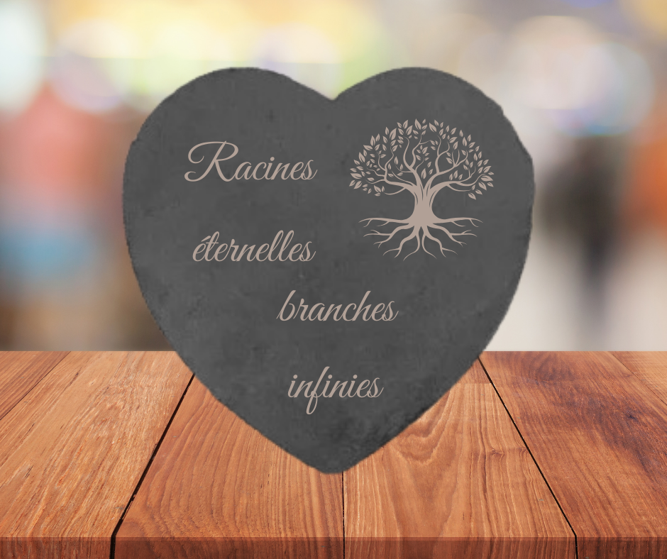 ❤️ Ardoise funéraire en forme de cœur – Motifs Arbre de vie
