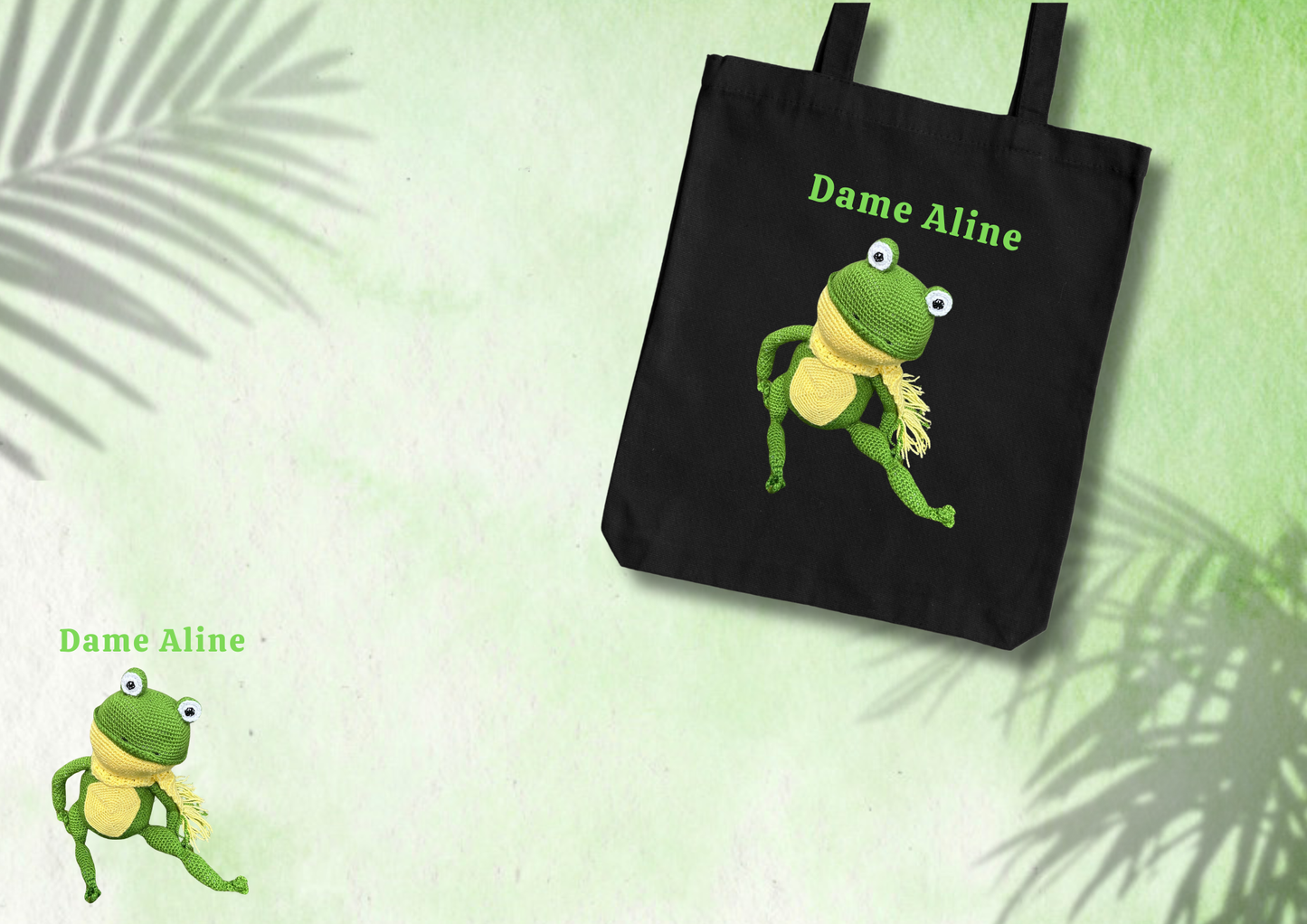 🛍️ Tote Bag “Dame Aline” – L’élégance de la grenouille en balade 💚🐸