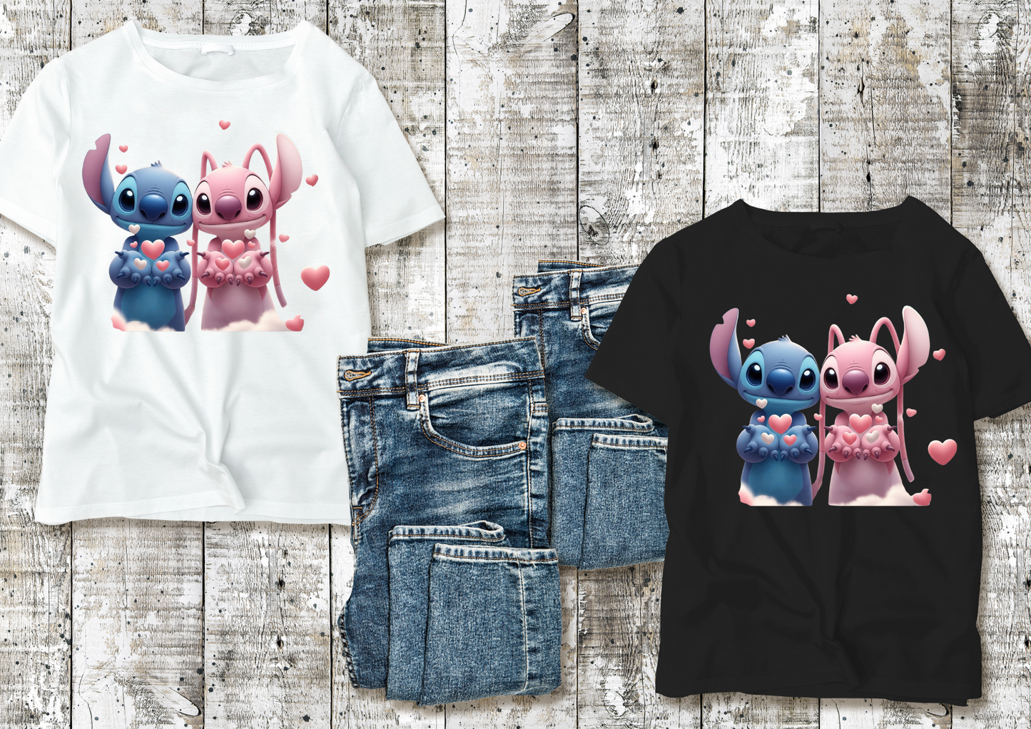 💙💗 T-shirts Couple Stitch & Angel – Amour & Câlins en Style