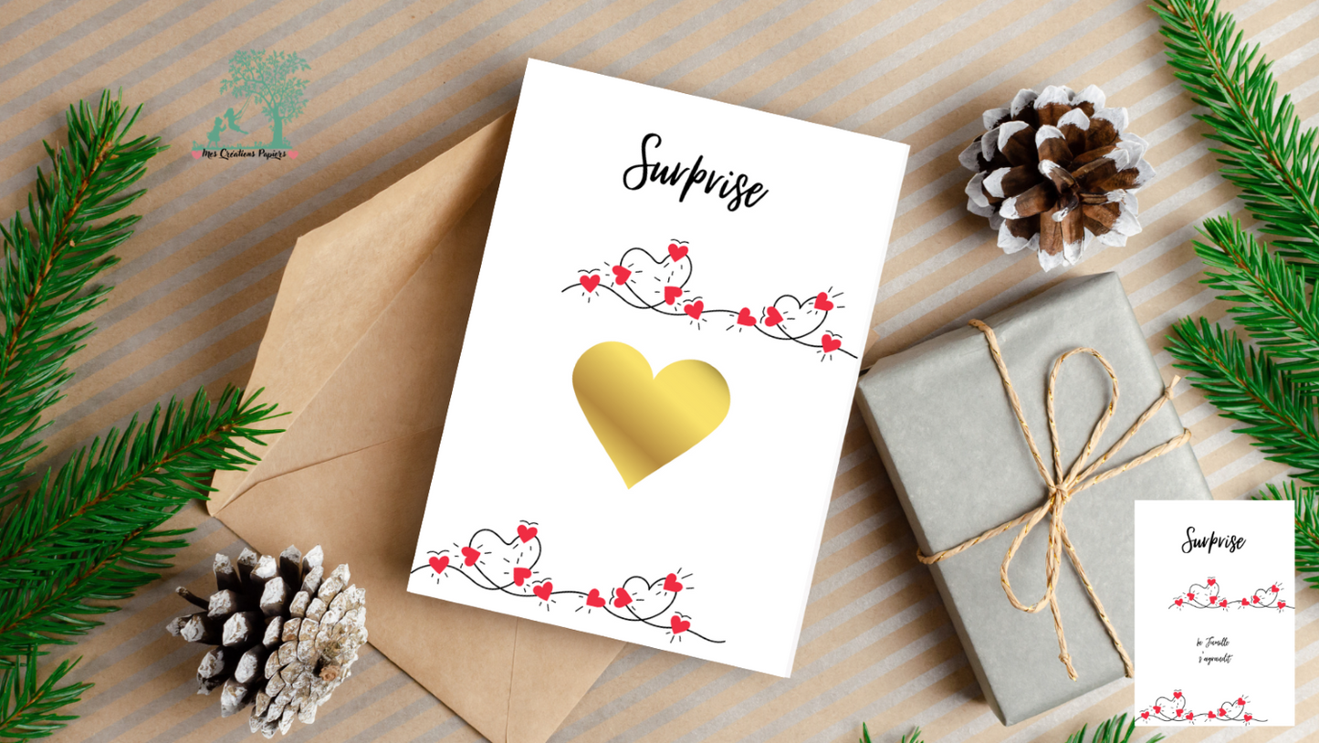 Cartes à gratter- annonce personnalisée-coeur rouge