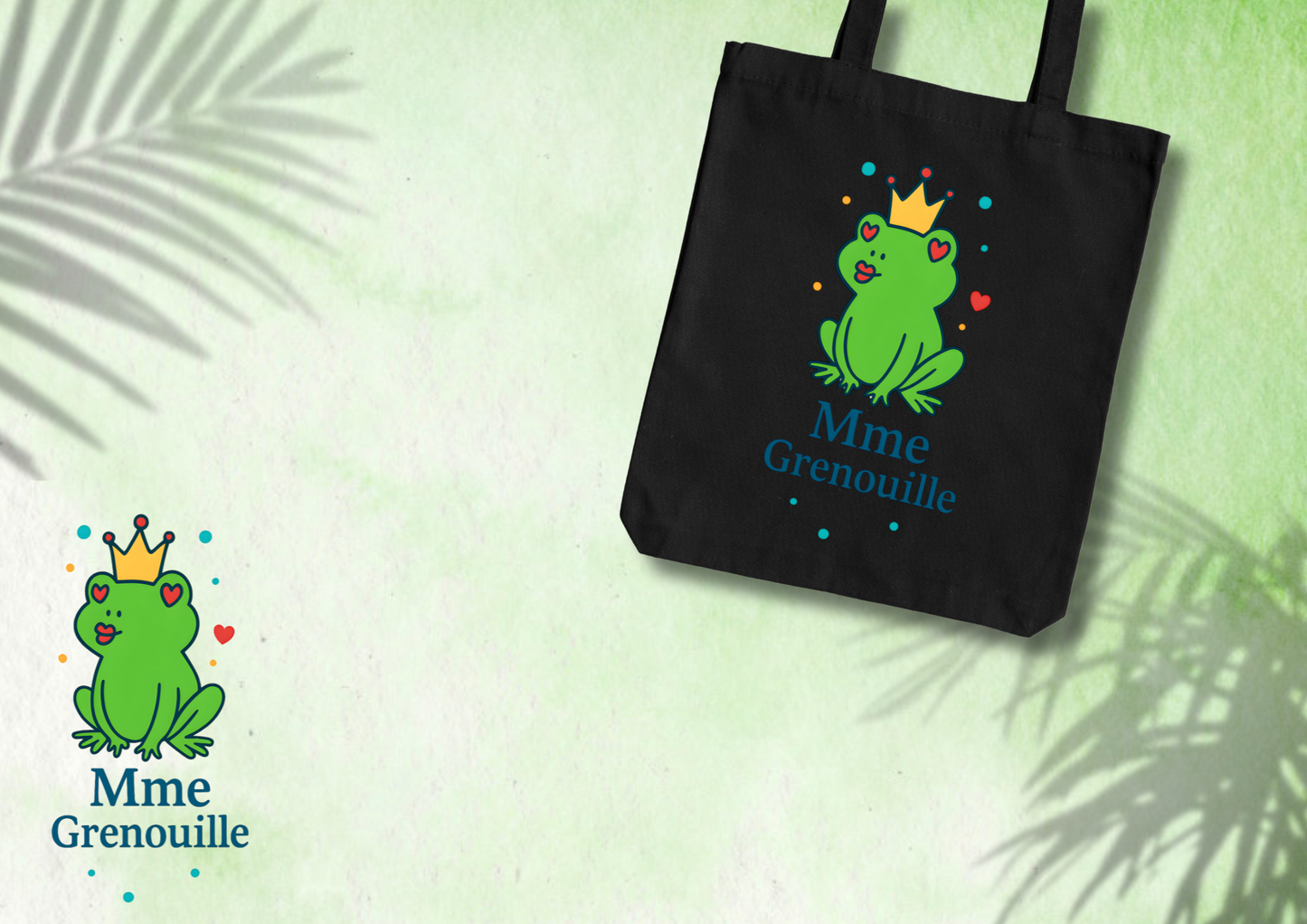 👑 Tote Bag “Mme Grenouille” – La reine des mares au grand cœur 💚🐸