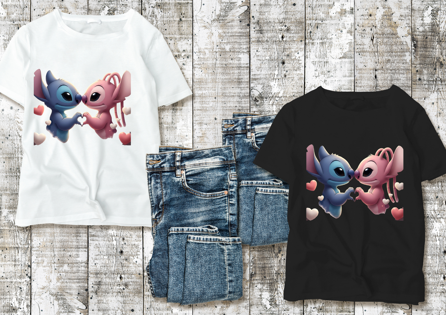 💙💗 T-shirts Couple Stitch & Angel – Amour & Câlins en Style