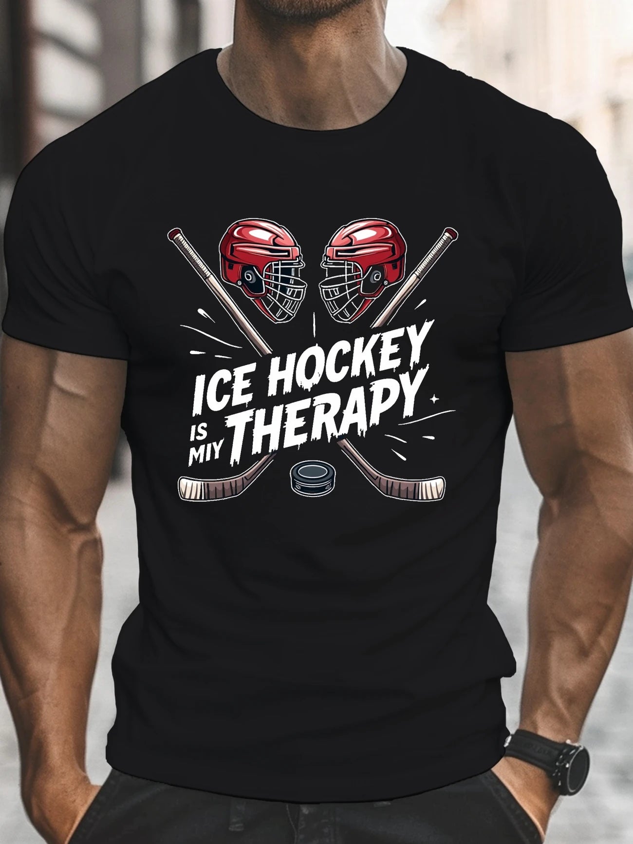 T-shirt Homme « Ice Hockey Is My Therapy » – Passion Hockey sur Glace