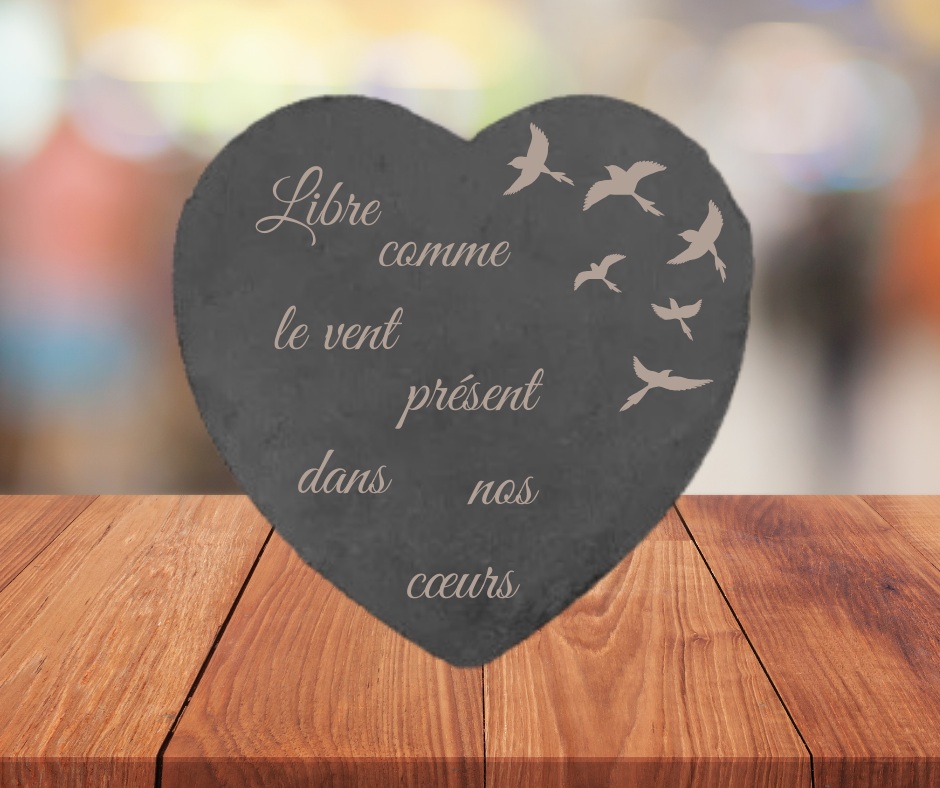 ❤️ Ardoise funéraire en forme de cœur – Motifs Oiseaux en vol