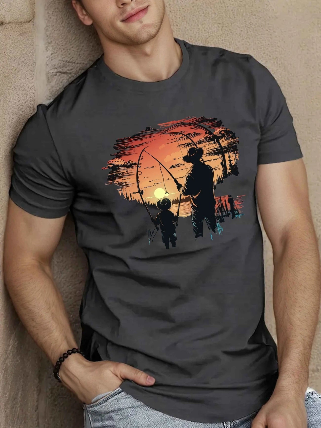 T-shirt Homme – Pêche Père & Fils au Coucher du Soleil 🎣🌅