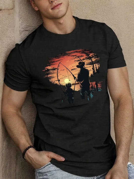 T-shirt Homme – Pêche Père & Fils au Coucher du Soleil 🎣🌅