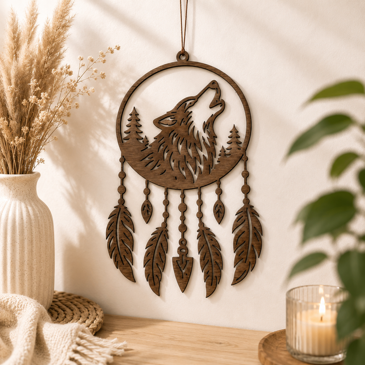 Attrape-rêves en bois découpé au laser – Décoration murale