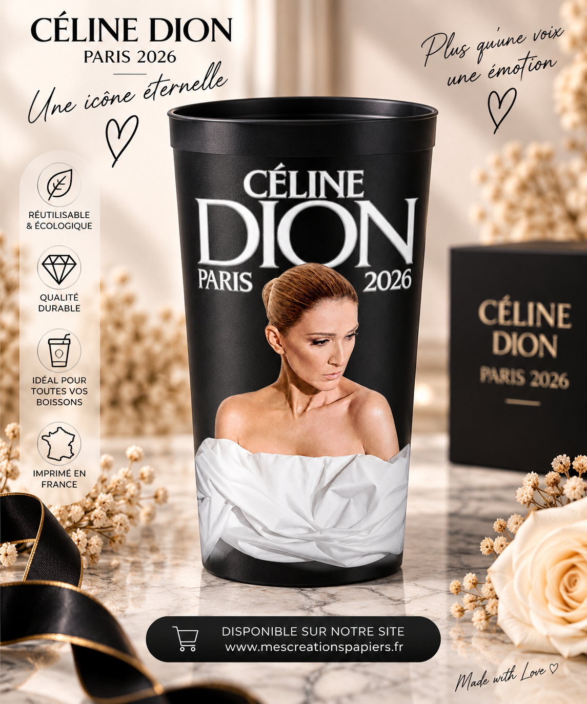 Gobelet Céline Dion – Modèle 1 – Noir