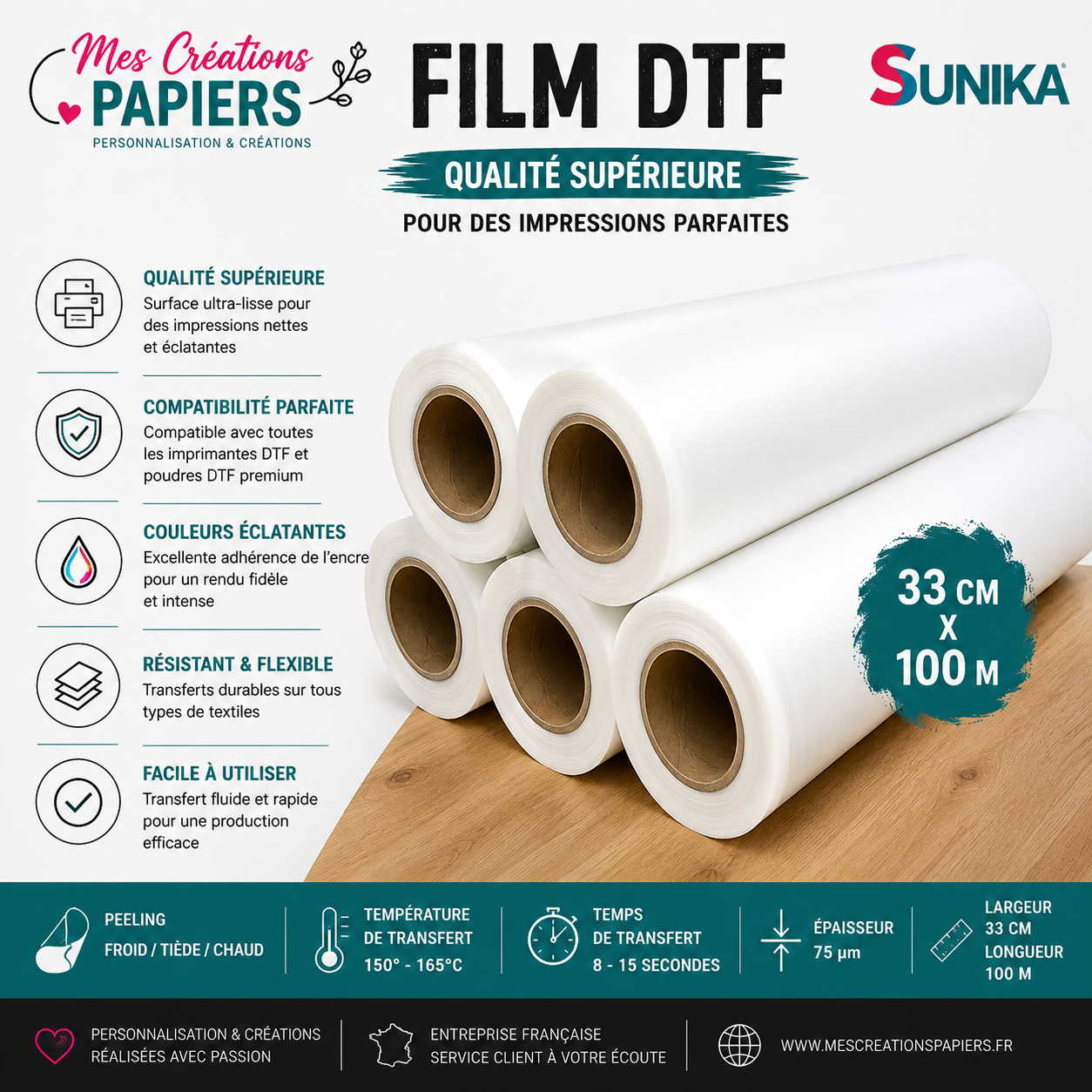 Film DTF SUNIKA 33 cm x 100 m – Qualité supérieure
