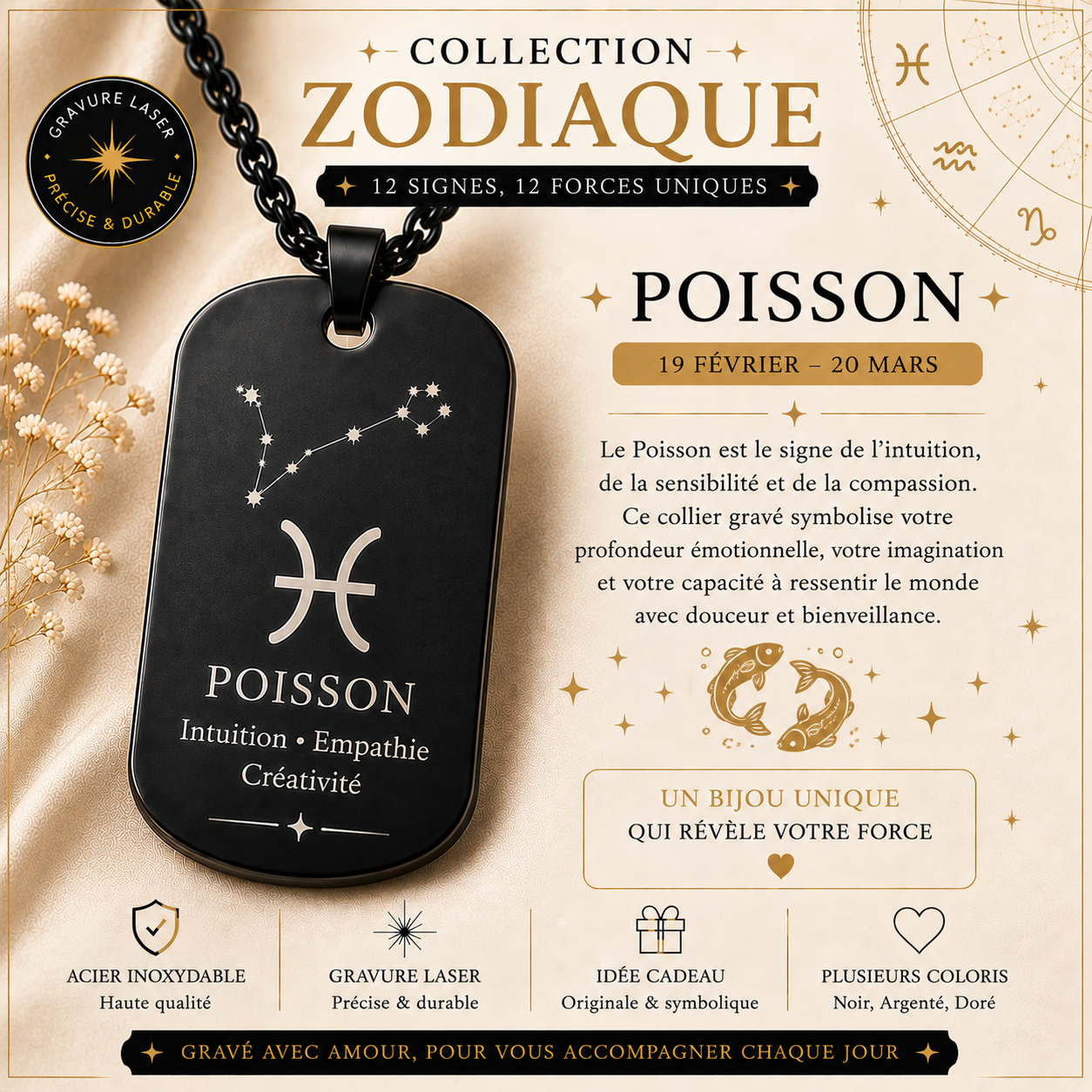 Collier avec pendentif carré brillant – 12 modèles au choix