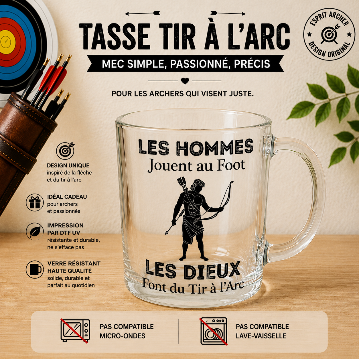 Personalized Clear Glass Mug - "Archery" Collection (5 Designs to choose from)