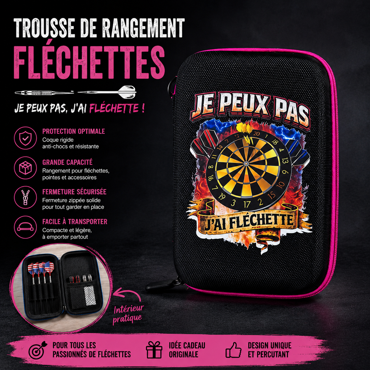 🎯🎒 Trousse rigide fléchettes