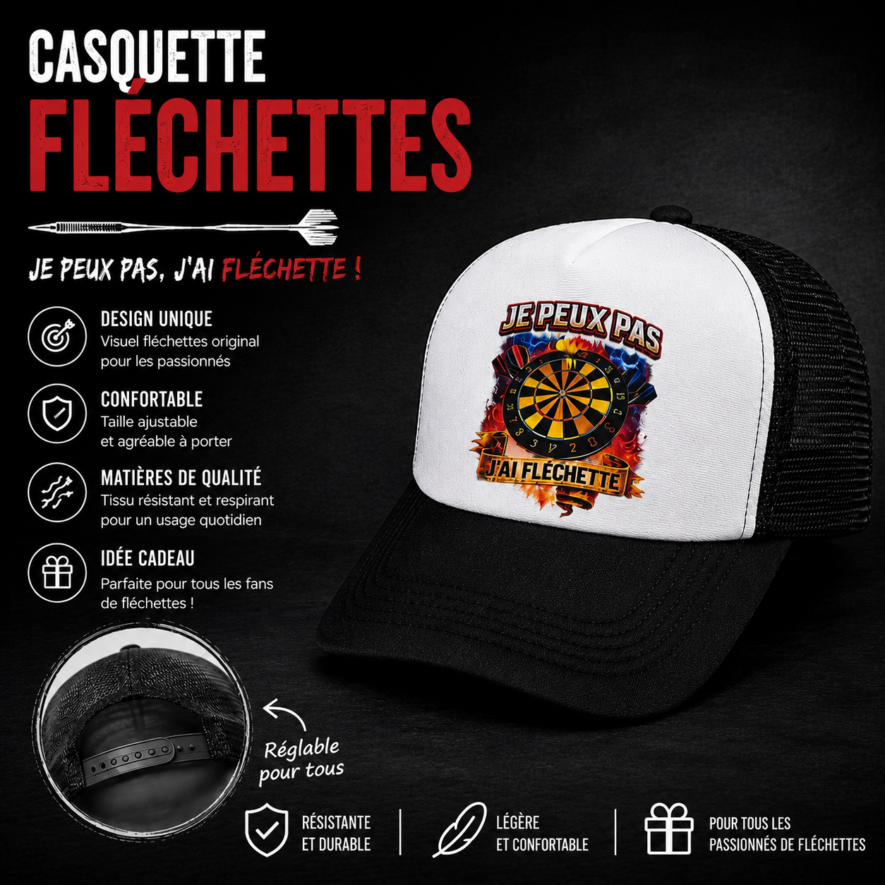 🎯🧢 Casquette trucker – Thème fléchettes
