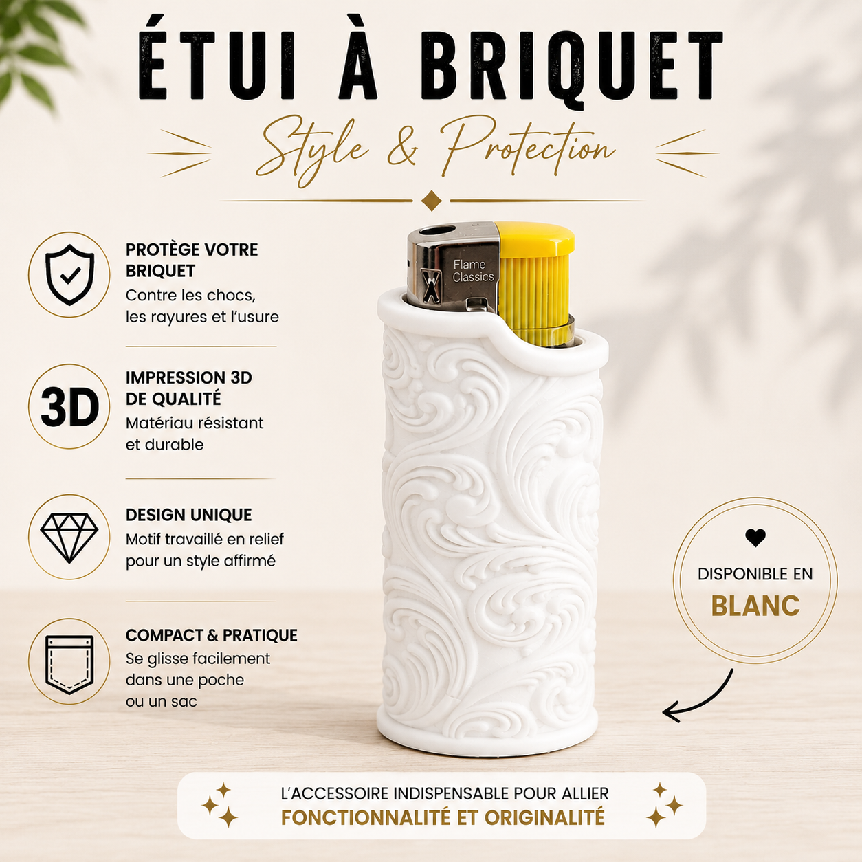 Étui de Briquet Original avec briquet – Impression 3D Motifs décoratifs