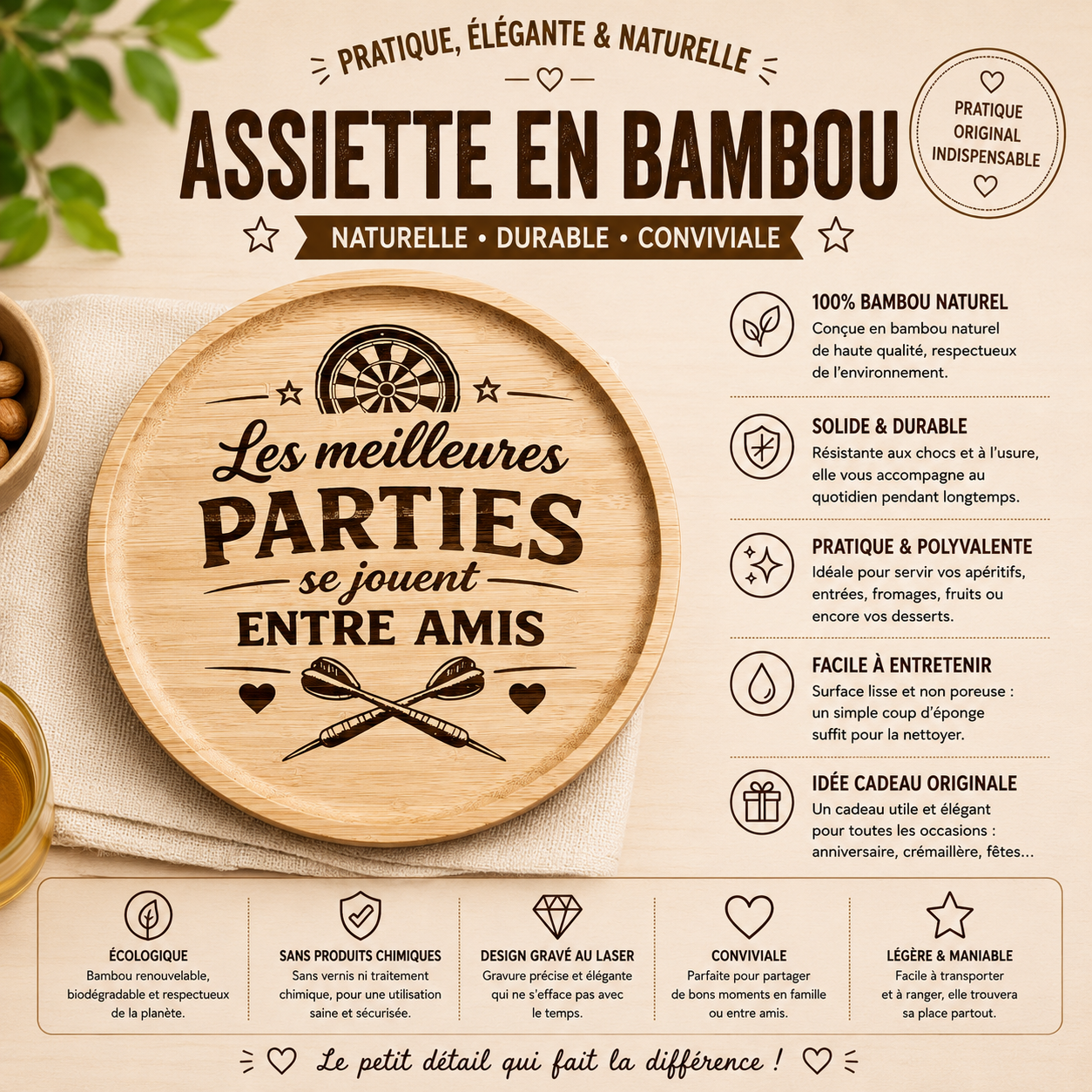 Assiette en bois fléchettes