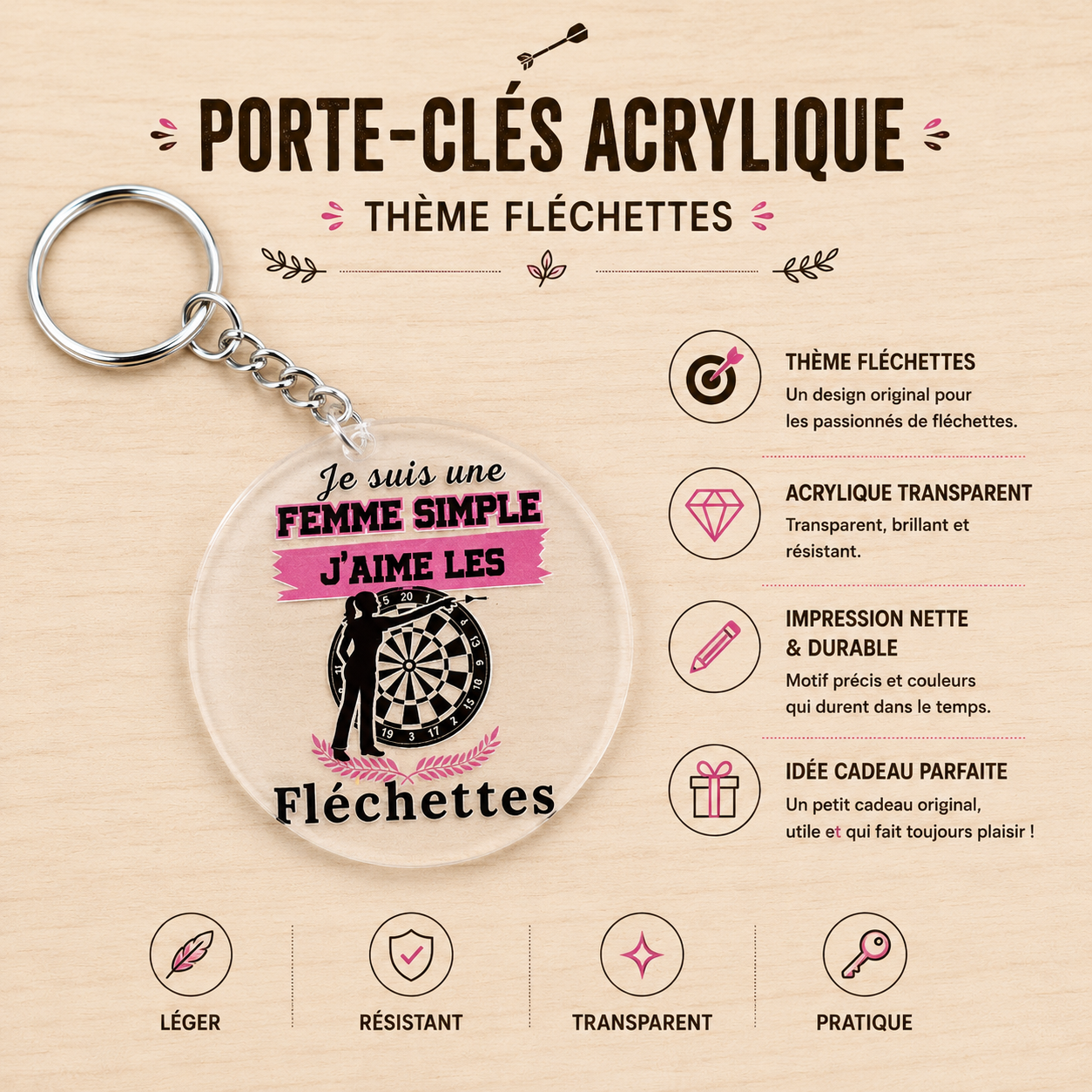 Dart Keychain – I'm a simple woman, I love darts