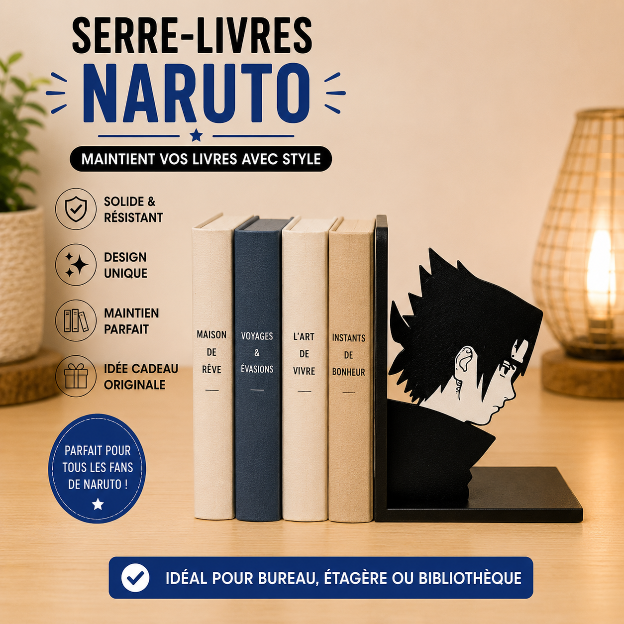 🖤 Serre-livres manga – Duo de guerriers (style naruto)