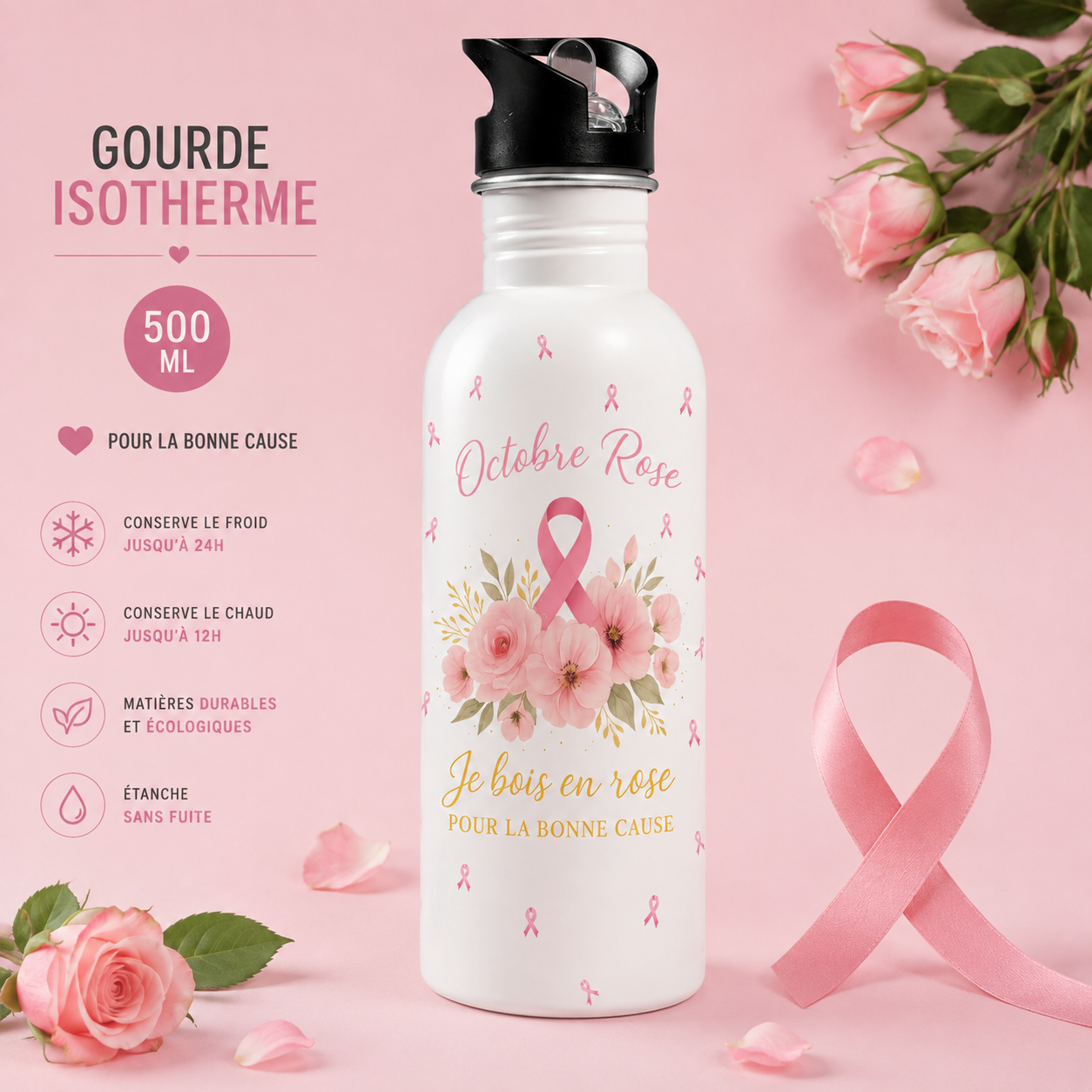 Gourde "Octobre Rose – Je bois en rose pour la bonne cause