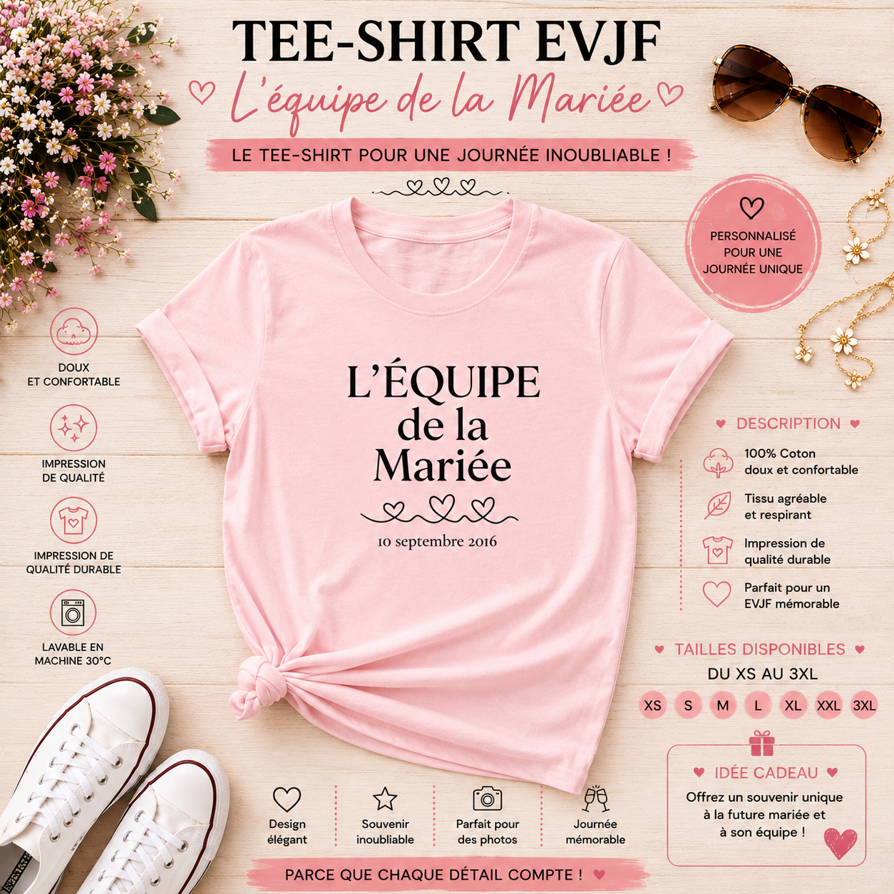 👯♀️ Personalized Bride Squad T-shirt – With Date | Classy Bachelorette Party