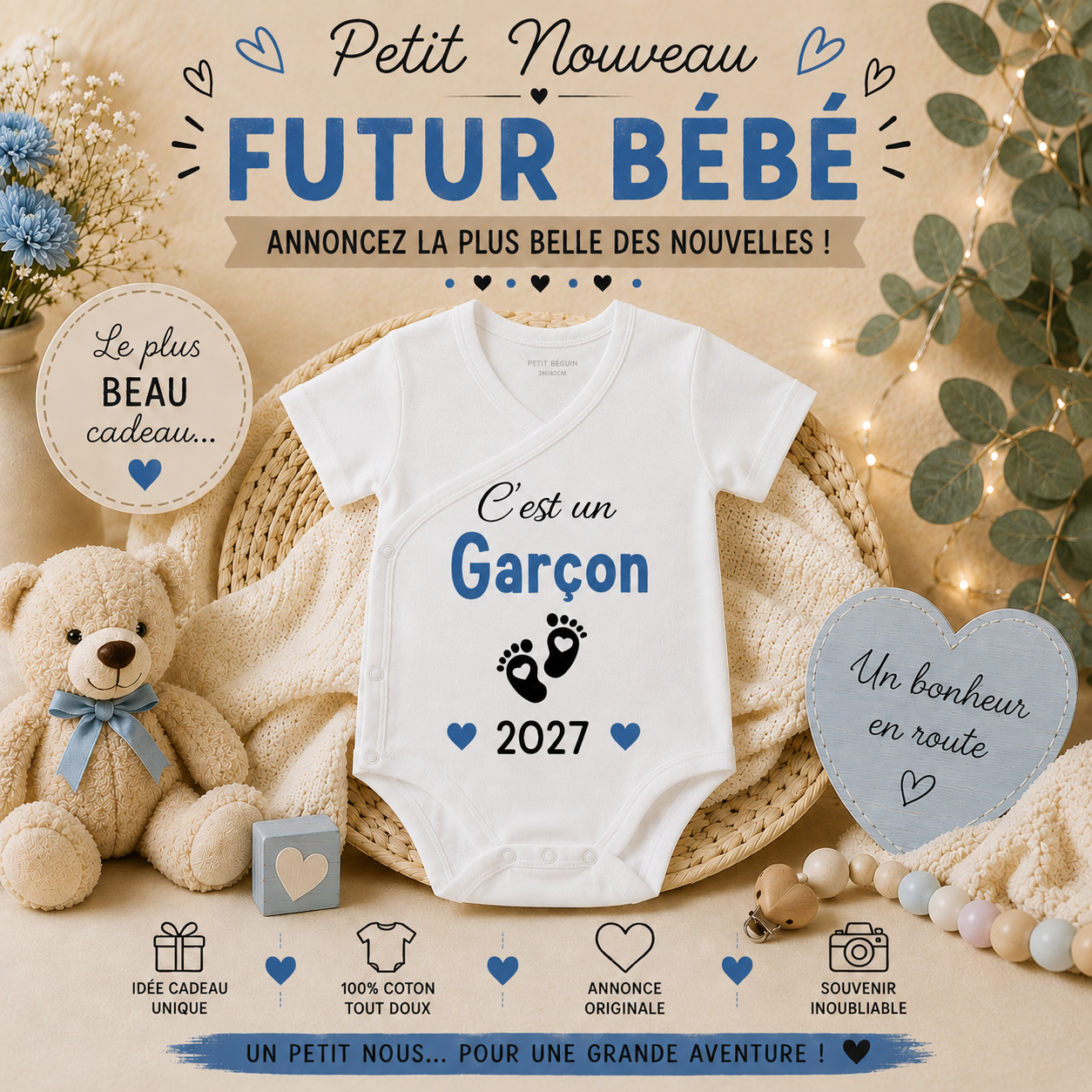 👶 Personalized Baby Bodysuit - Birth Announcement 2026/2027