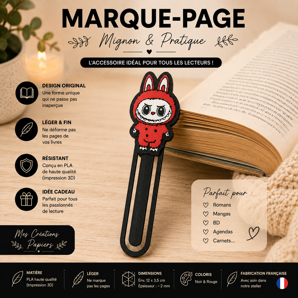 Marque-page Labubu – rouge