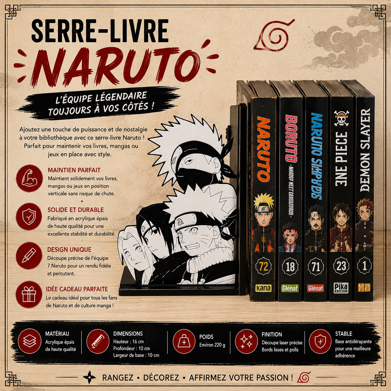 Naruto Bookends - Team 7 (Kakashi, Naruto, Sasuke, Sakura)