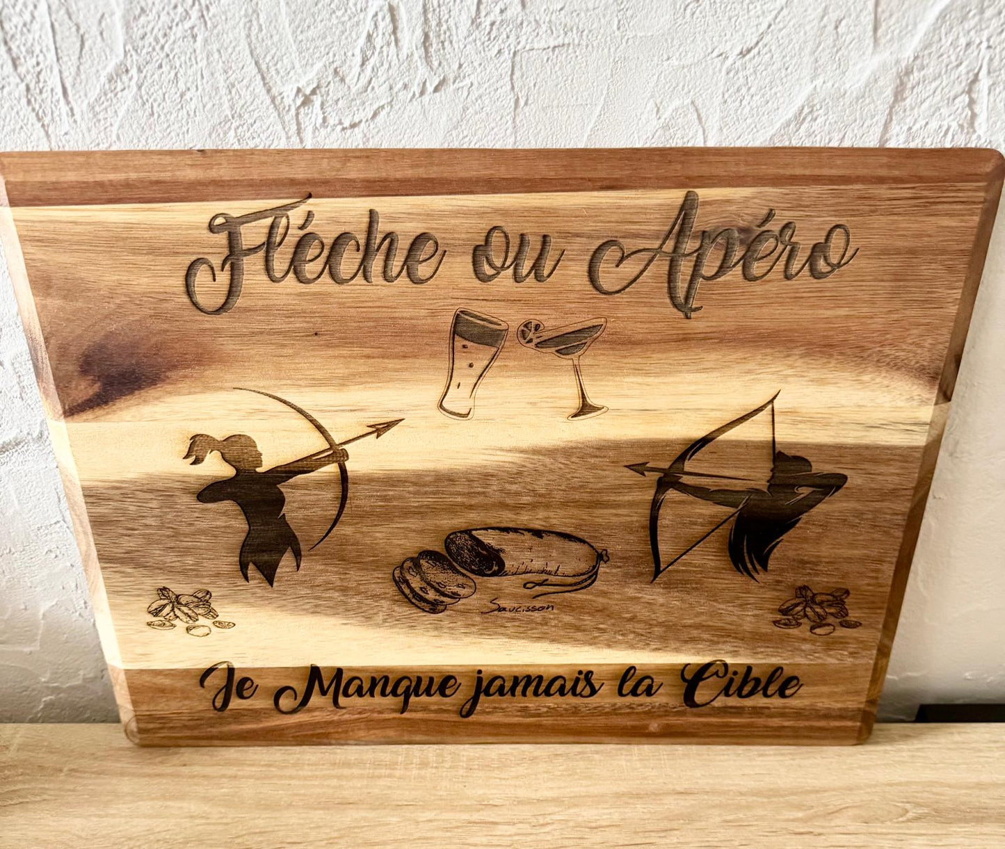 đč Planche en Bois GravĂ©e - Collection "Tir Ă l'Arc & ApĂ©ro"