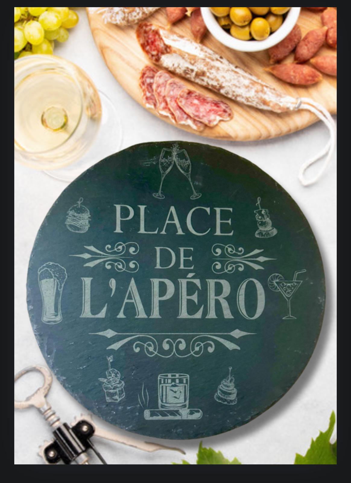 Plateau Tournant en Ardoise Gravée – Place de l’Apéro (≈25 cm)