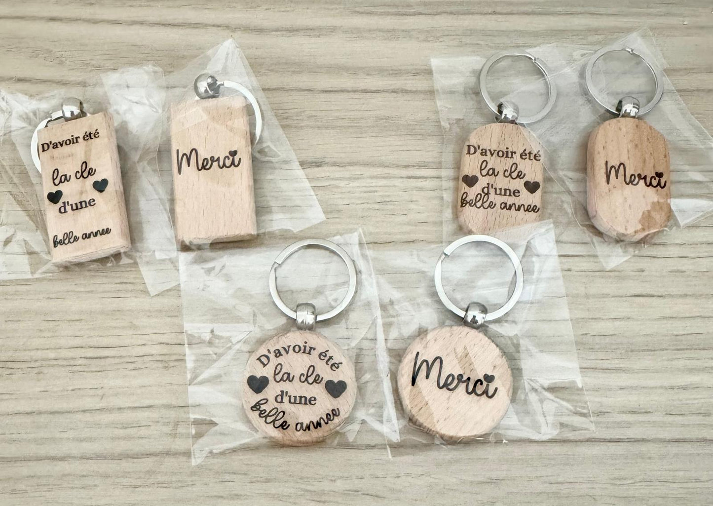 đ Porte-clĂ©s en bois gravĂ© â "Merci / La clĂ© d'une belle annĂ©e"