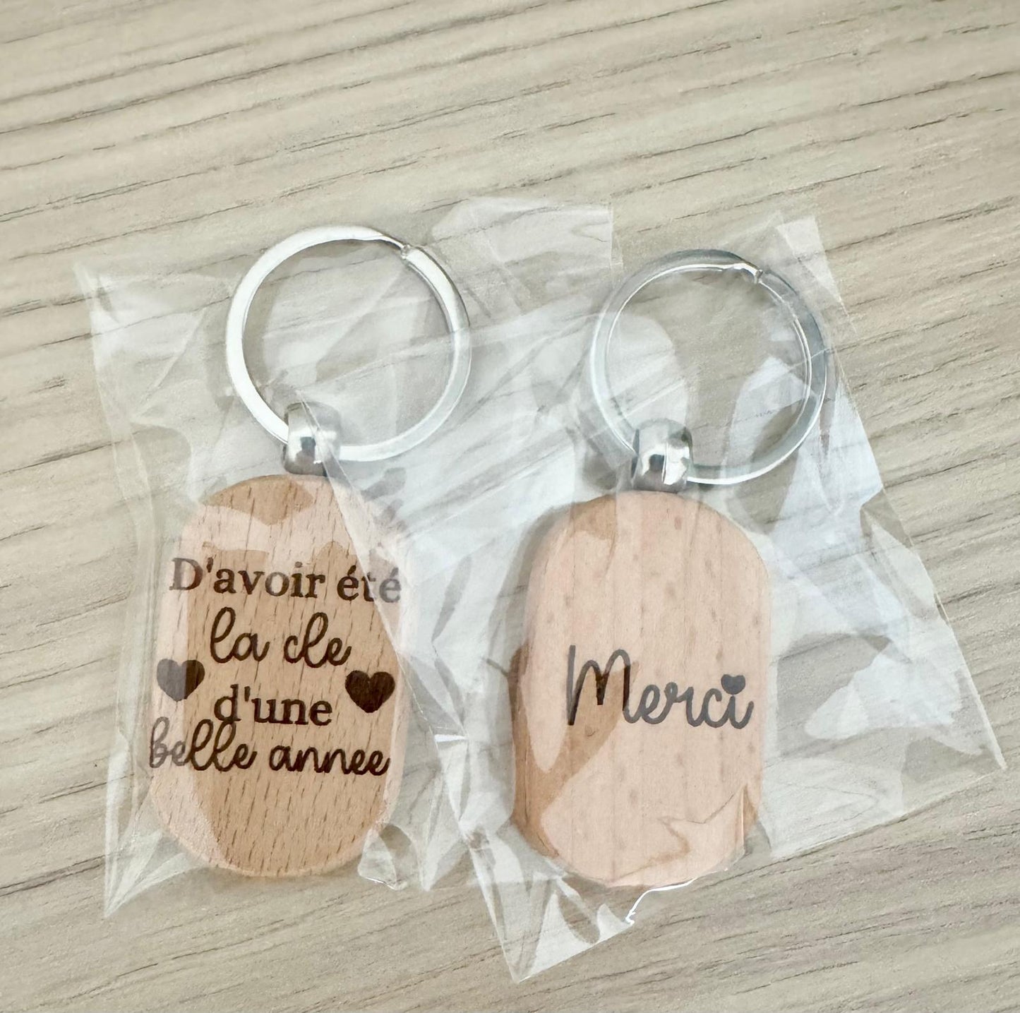 đ Porte-clĂ©s en bois gravĂ© â "Merci / La clĂ© d'une belle annĂ©e"