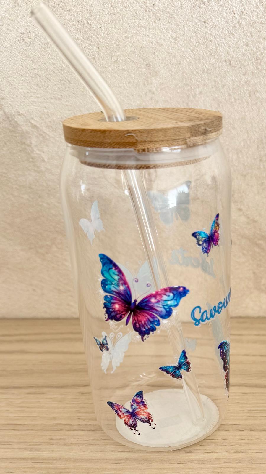 🥤 Gobelet en Verre avec Couvercle Bambou & Paille