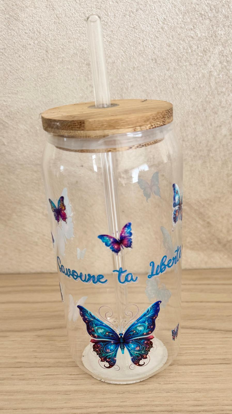 🥤 Gobelet en Verre avec Couvercle Bambou & Paille