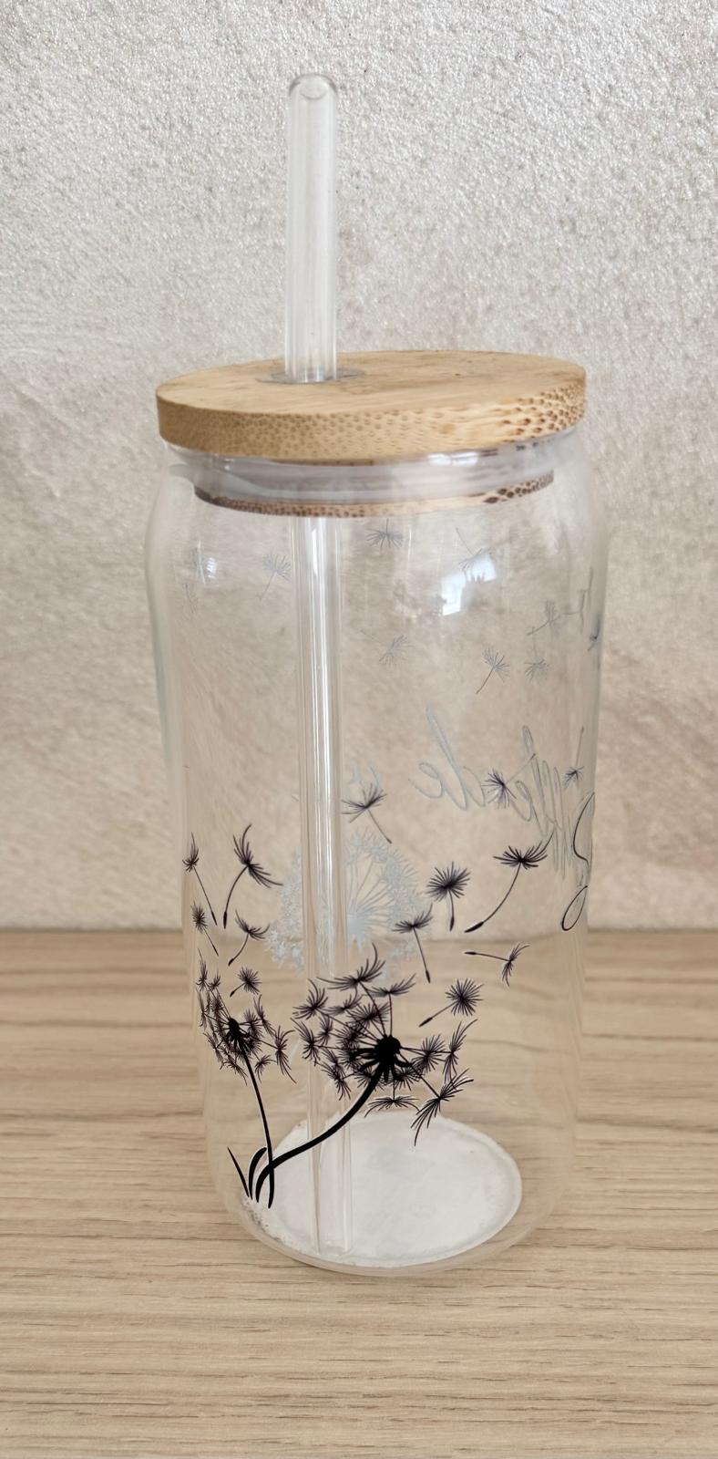 🥤 Gobelet en Verre avec Couvercle Bambou & Paille